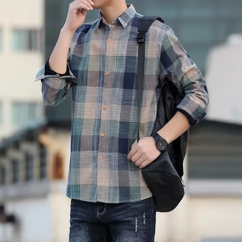Ảnh Áo Sơ Mi Kẻ Sọc Nam Tay Dài Phong Cách Hàn Quốc Không Viền Mỏng Phong Cách Hồng Kông Thoải Mái Thanh Niên Bông Tai Kẹp Áo Sơ Mi Phù Hợp Với Áo Khoác BEFOYI ZXH105 4