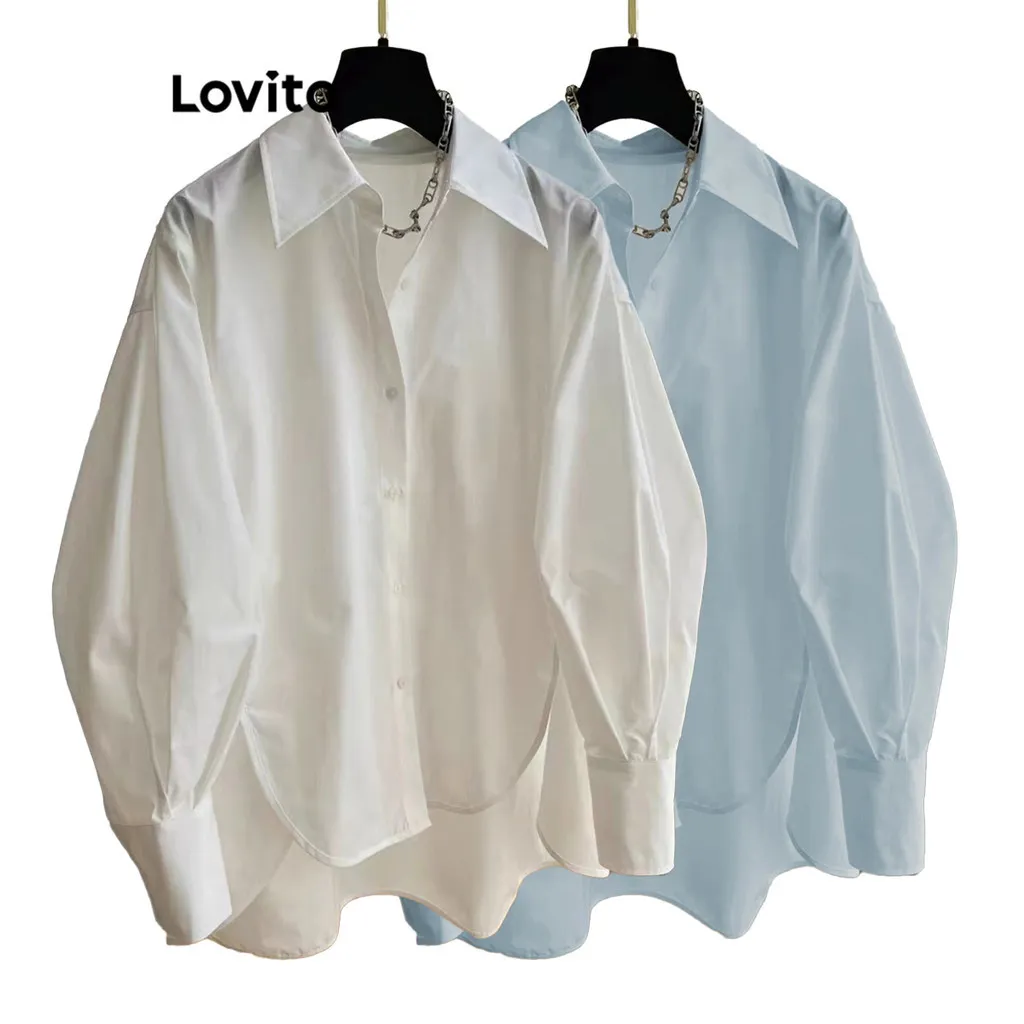 Ảnh Áo sơ mi kiểu Lovito không đối xứng nút trước màu trơn thanh lịch cho nữ LNE24084 (Nhiều màu) 1