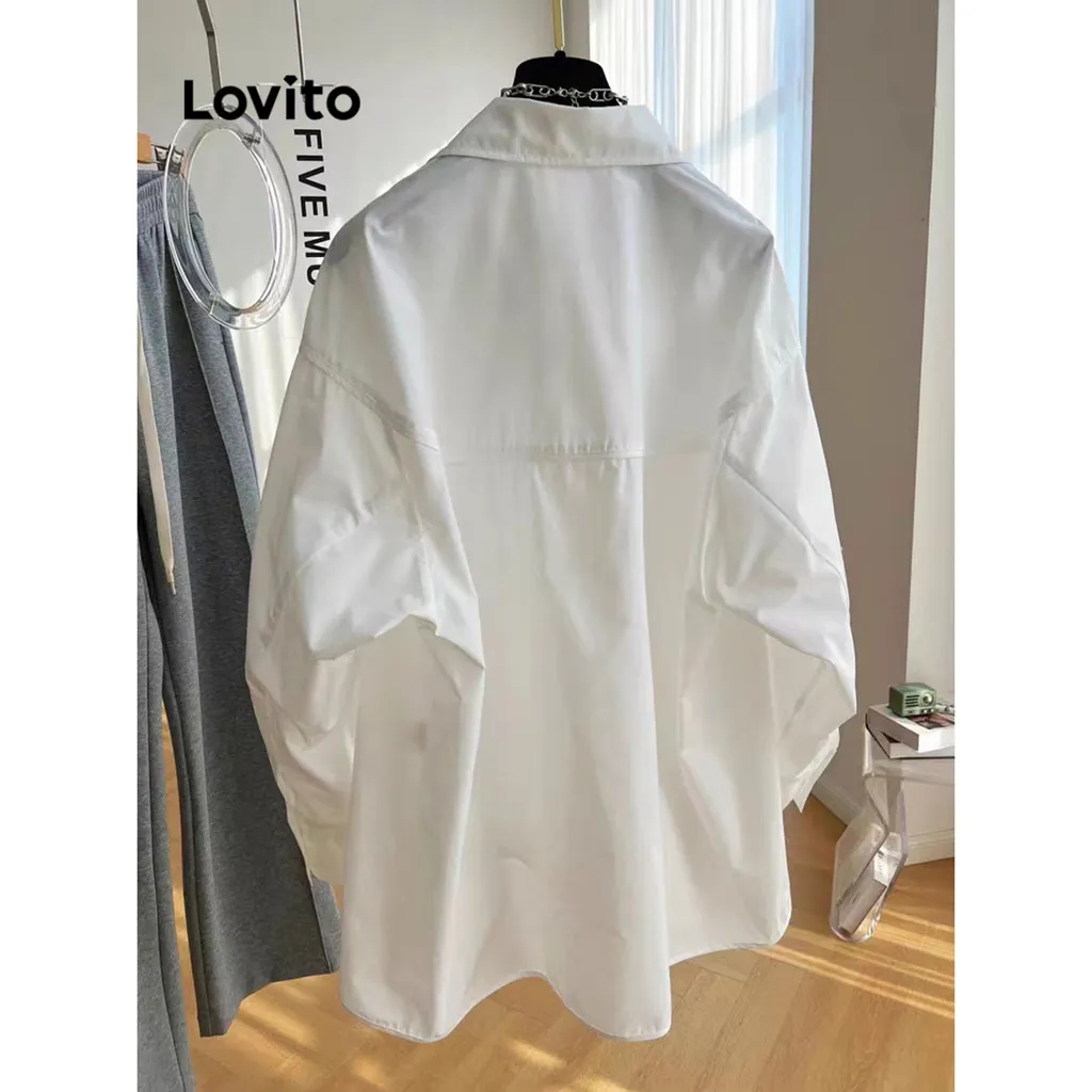 Ảnh Áo sơ mi kiểu Lovito không đối xứng nút trước màu trơn thanh lịch cho nữ LNE24084 (Nhiều màu) 3