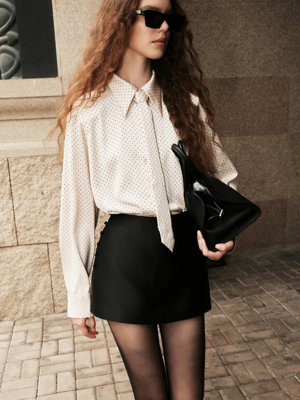 Ảnh Áo sơ mi lụa chấm bi Reese Shirt HUONG BOUTIQUE HBSM1181 - Kèm cavat 3