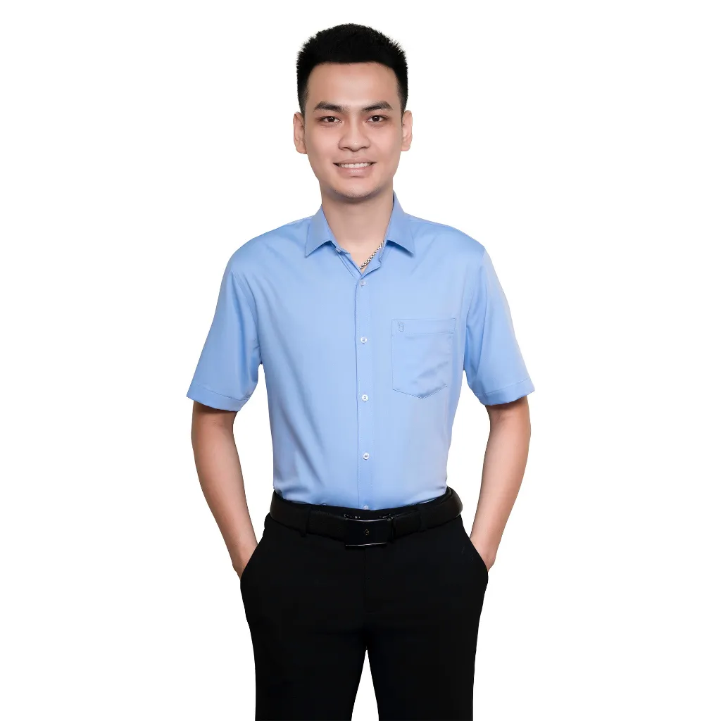 Ảnh Áo sơ mi nam 23ASM-990 ngắn tay trơn dáng suông chất liệu sợi tre nhiều màu Thái Hòa 1