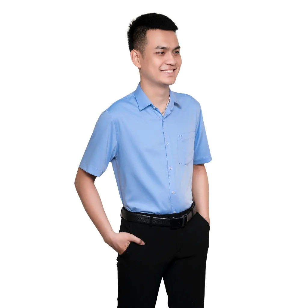 Ảnh Áo sơ mi nam 23ASM-990 ngắn tay trơn dáng suông chất liệu sợi tre nhiều màu Thái Hòa 4