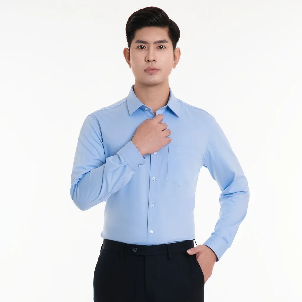 Ảnh Áo sơ mi nam 23ASM-993 dài tay dáng suông chất liệu sợi tre trơn nhiều màu Thái Hòa 2