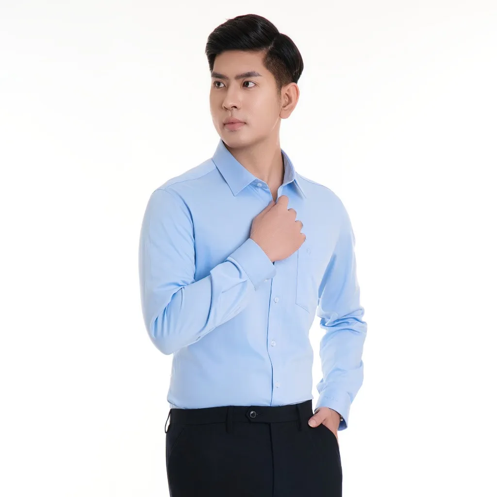 Ảnh Áo sơ mi nam 23ASM-993 dài tay dáng suông chất liệu sợi tre trơn nhiều màu Thái Hòa 3