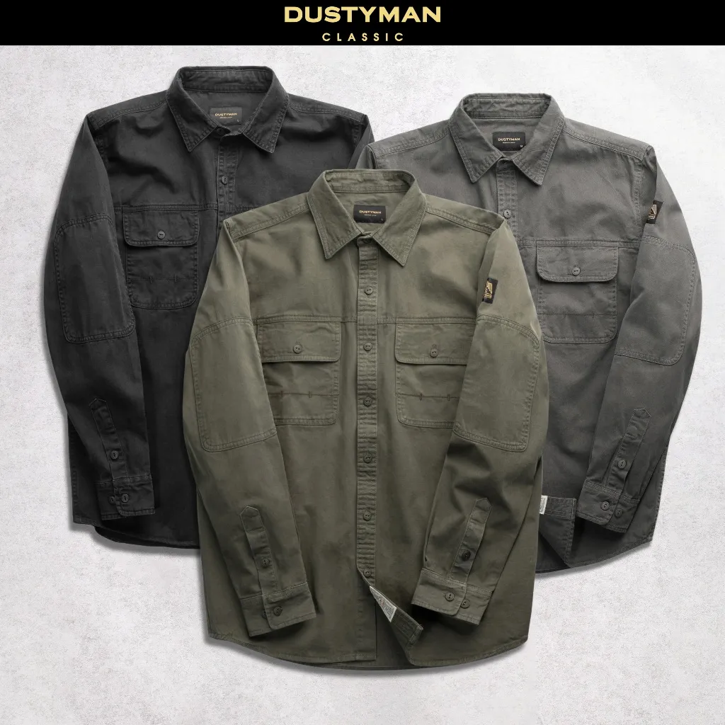Ảnh Áo Sơ Mi Nam Bụi Bặm Thiết Kế Đệm Tay Độc Đáo DUSTYMAN - Vải Kaki Cotton - Form Loose Fit - Elbow 1