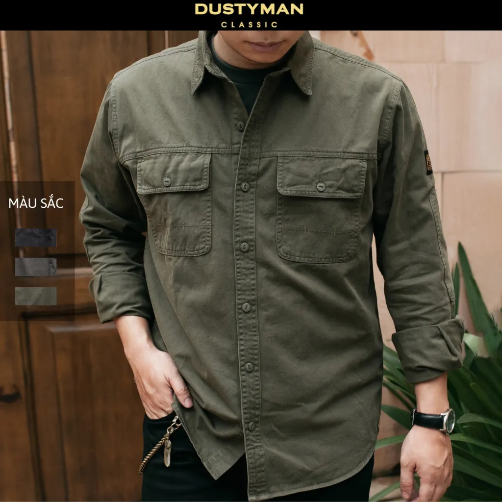 Ảnh Áo Sơ Mi Nam Bụi Bặm Thiết Kế Đệm Tay Độc Đáo DUSTYMAN - Vải Kaki Cotton - Form Loose Fit - Elbow 2