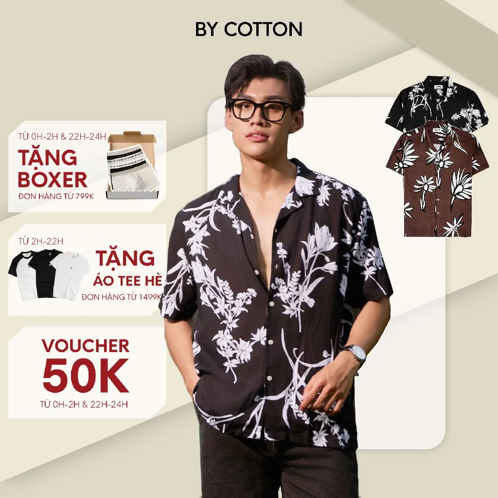 Ảnh Áo Sơ Mi Nam Cao Cấp Danton In Hoa Đen - Nâu By Cotton 1