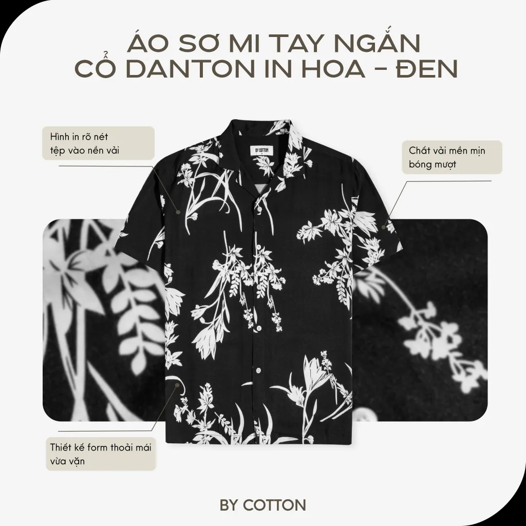 Ảnh Áo Sơ Mi Nam Cao Cấp Danton In Hoa Đen - Nâu By Cotton 2