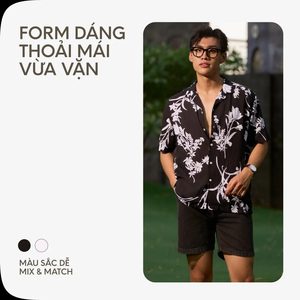 Ảnh Áo Sơ Mi Nam Cao Cấp Danton In Hoa Đen - Nâu By Cotton 4