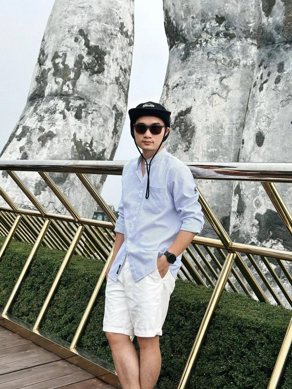 Ảnh Áo Sơ Mi Nam Cổ Trụ Cotton Oxford Form Suông, kẻ xanh, kẻ ghi, trắng trơn DENIMST 355 3