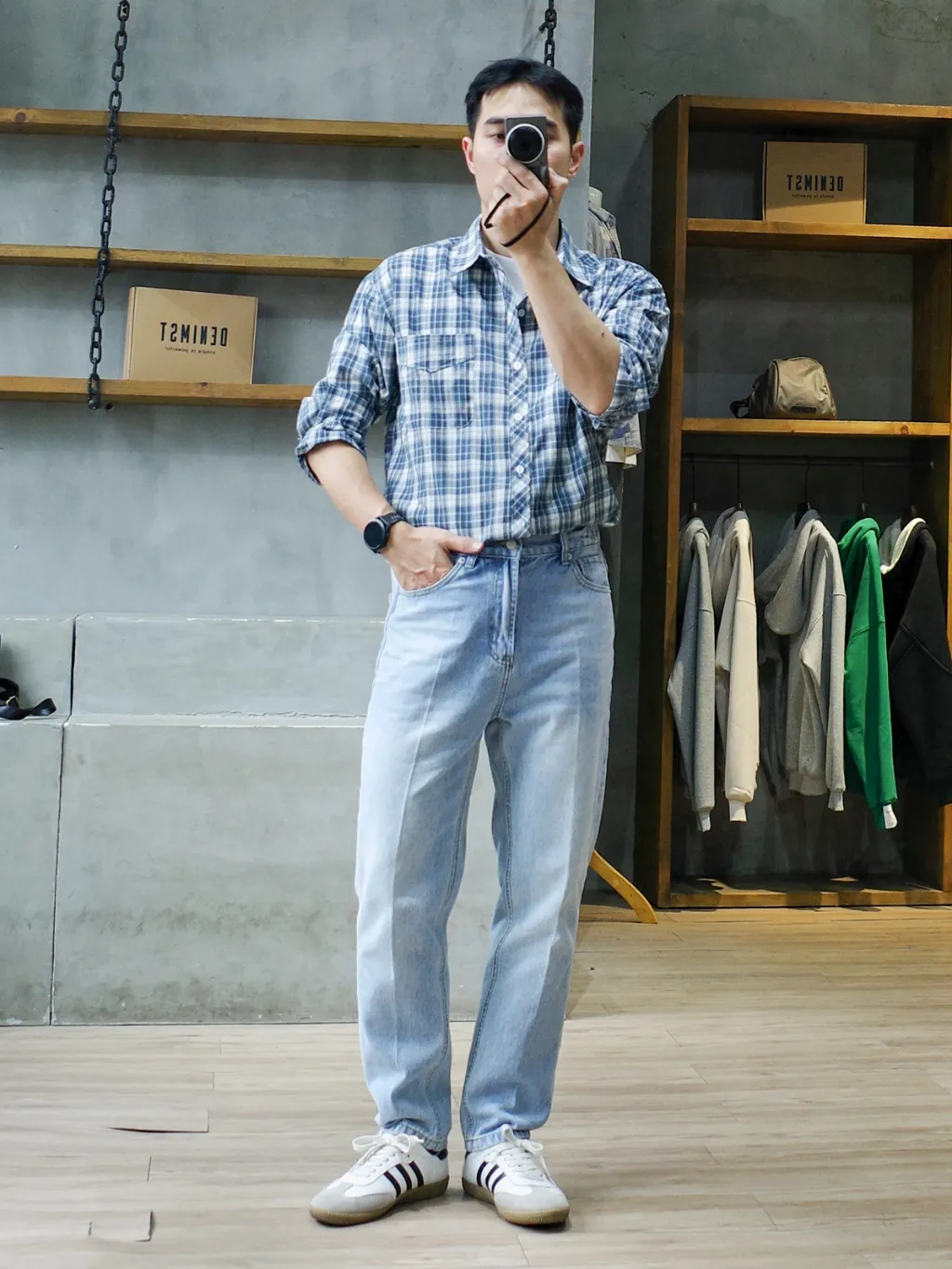 Ảnh Áo Sơ Mi Nam Cotton Đũi Dài Tay Kẻ Chần Chỉ DNST 8837, Form Loose Fit Thoải Mái 1