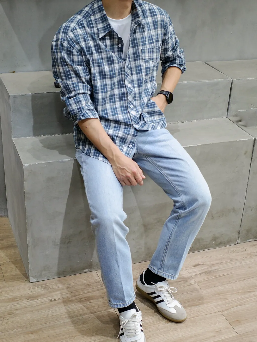 Ảnh Áo Sơ Mi Nam Cotton Đũi Dài Tay Kẻ Chần Chỉ DNST 8837, Form Loose Fit Thoải Mái 3