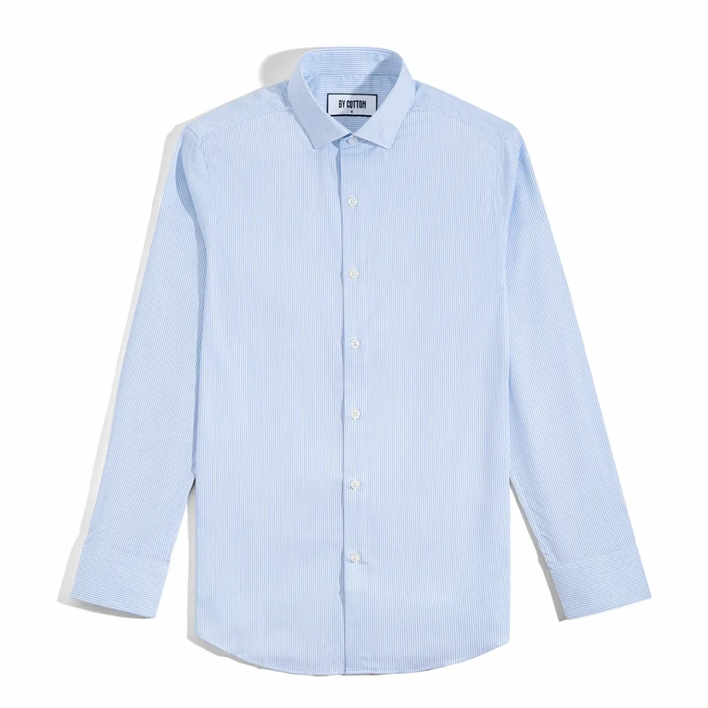 Ảnh Áo Sơ Mi Nam Dài Tay By Cotton Cao Cấp Sơ Mi Công Sở Nam Cotton Phối Sọc Nhuyễn Xanh & Gân Trắng 2