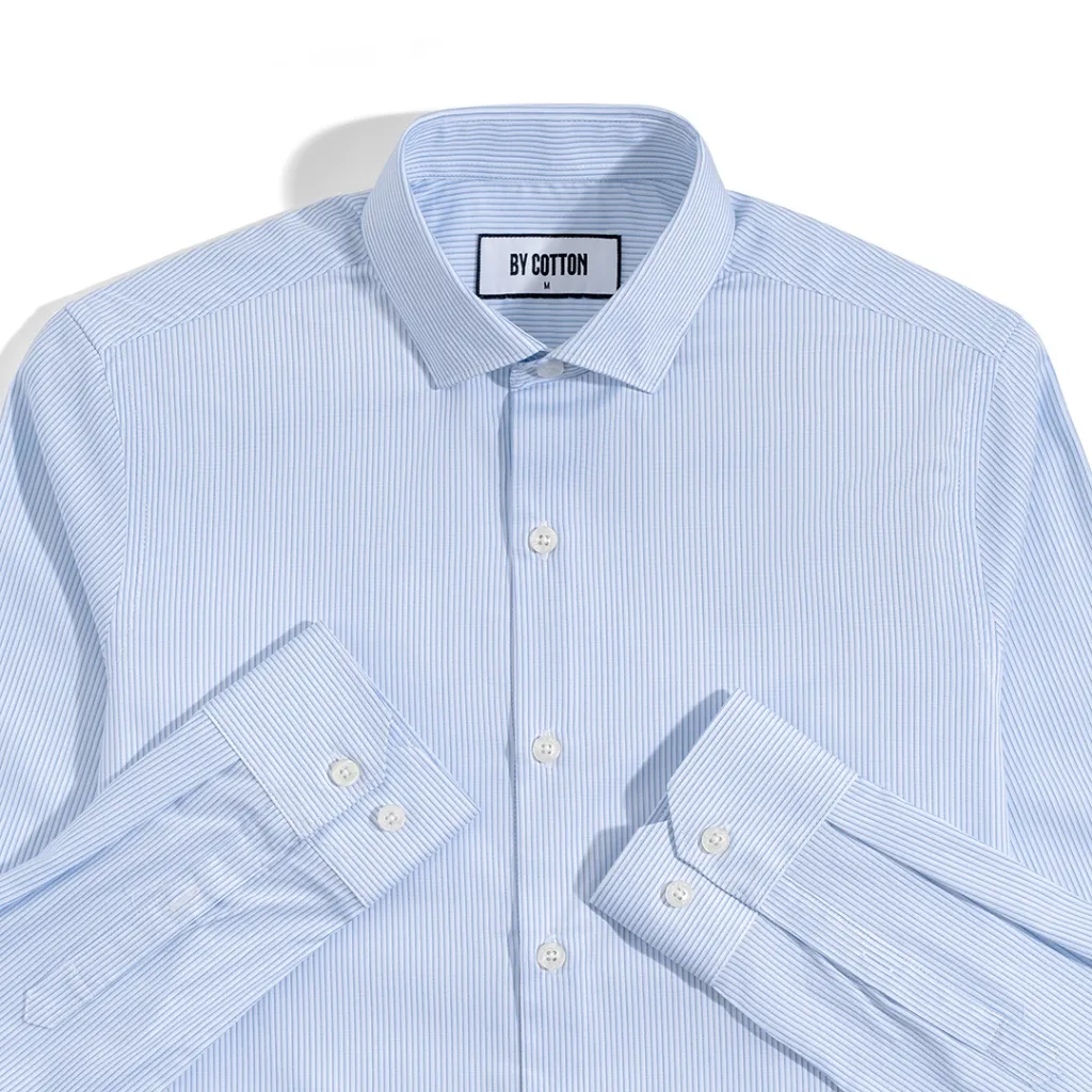 Ảnh Áo Sơ Mi Nam Dài Tay By Cotton Cao Cấp Sơ Mi Công Sở Nam Cotton Phối Sọc Nhuyễn Xanh & Gân Trắng 3