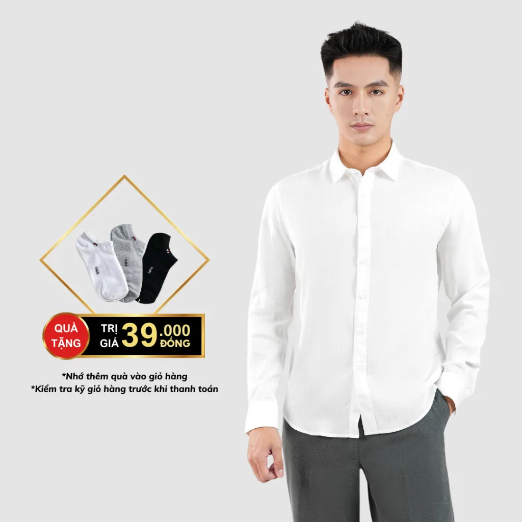 Ảnh Áo sơ mi nam dài tay cổ bẻ đũi xước tặng 1 đôi tất 360 Boutique áo công sở đi học đi làm màu trắng đen trơn - STDOL429 1