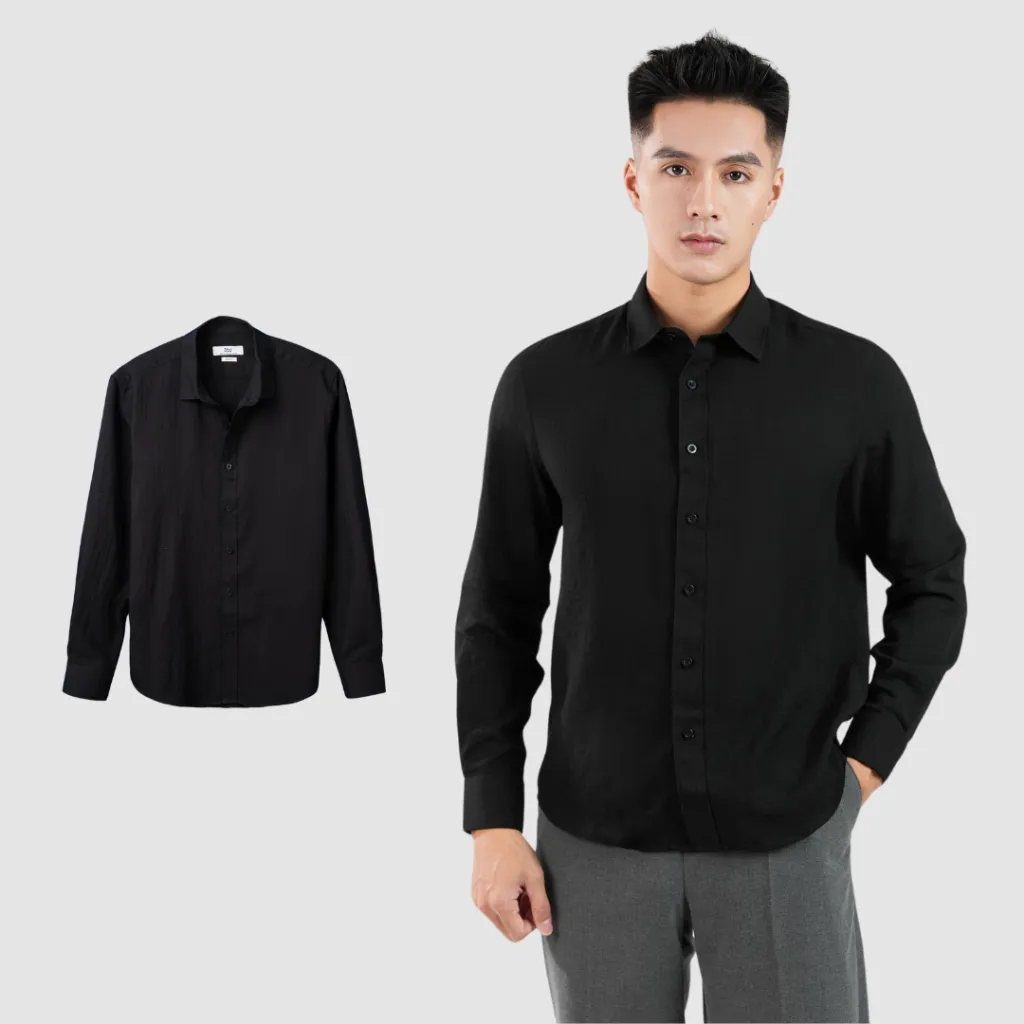 Ảnh Áo sơ mi nam dài tay cổ bẻ đũi xước màu đen 360 Boutique áo công sở đẹp đi học đi làm trơn form rộng - STDOL429 1