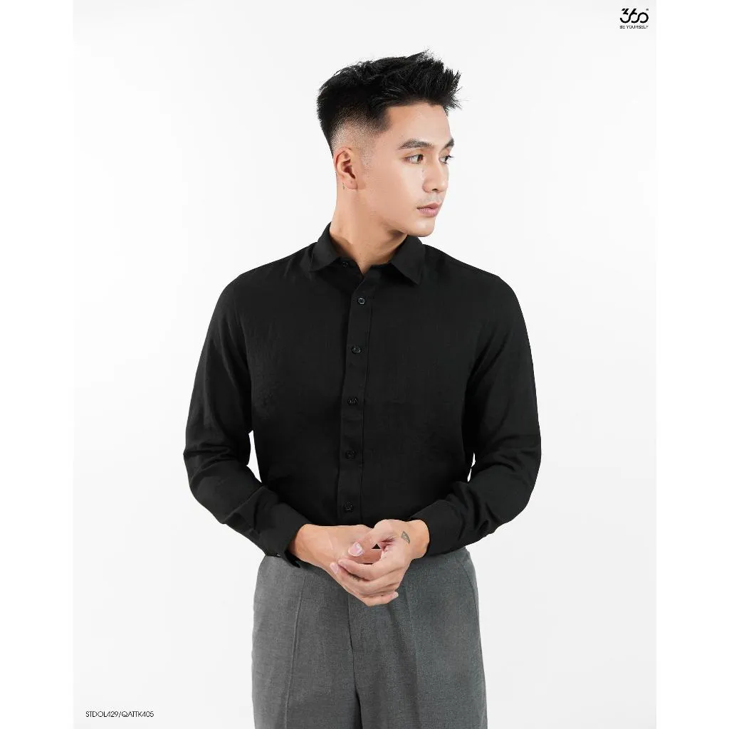 Ảnh Áo sơ mi nam dài tay cổ bẻ đũi xước màu đen 360 Boutique áo công sở đẹp đi học đi làm trơn form rộng - STDOL429 3