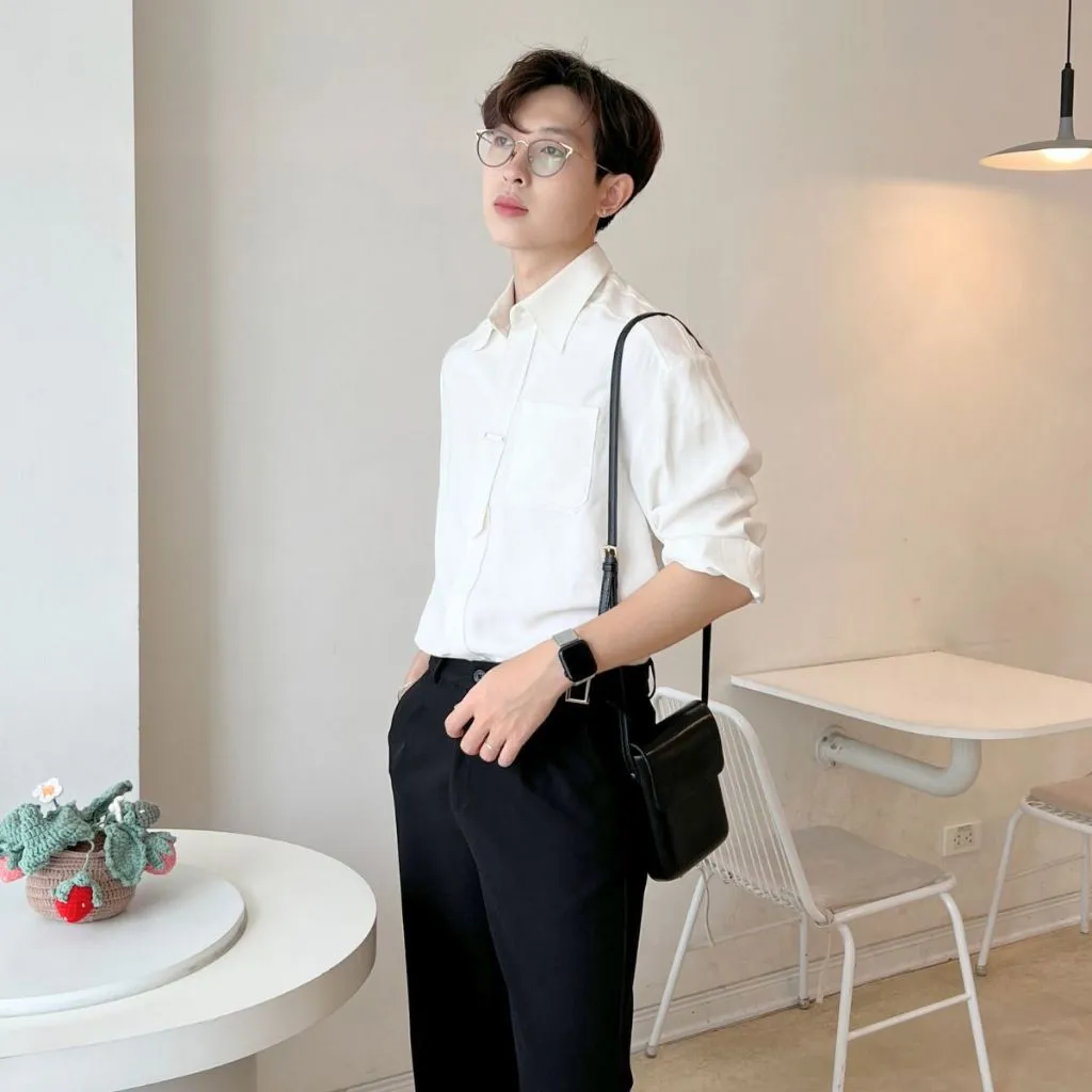 Ảnh Áo Sơ Mi Nam Dài Tay MANDO Thiết Kế Dáng Đứng Có Phụ Kiện Trước Áo Thoải Mái Chất Liệu Vải Chéo Hàn Mềm Mịn - SHT032 2