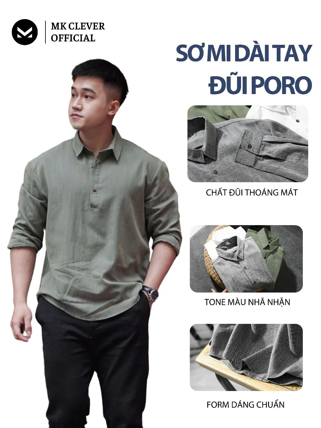 Ảnh Áo sơ mi nam dài tay đũi Poro MK CLEVER Chất liệu đũi Nhật mềm mịn, thoáng mát, lên form đẹp, đứng dáng 3