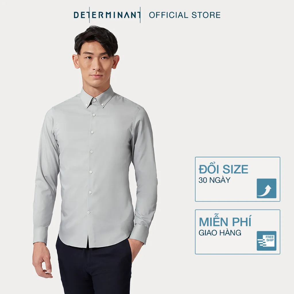 Ảnh Áo sơ mi nam DETERMINANT 100% Cotton siêu thấm hút chống sờn vải - C02 - màu xám nhạt 2