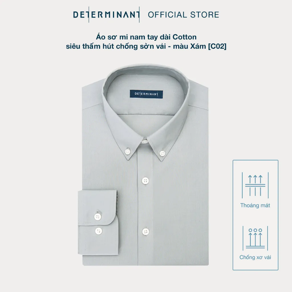 Ảnh Áo sơ mi nam DETERMINANT 100% Cotton siêu thấm hút chống sờn vải - C02 - màu xám nhạt 3