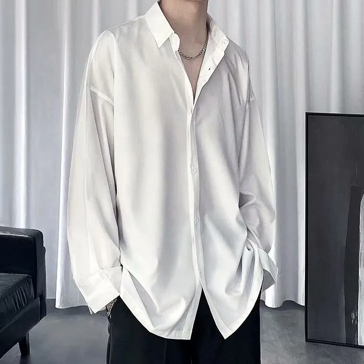 Ảnh Áo sơ mi nam ELNIDO dài tay cổ bẻ form dáng unisex màu trắng vải lụa nến không nhăn không xù ED-01 4
