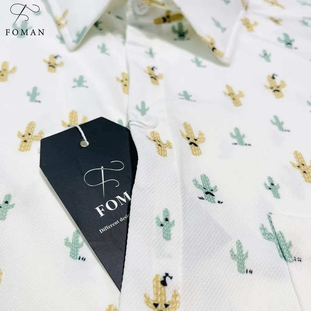 Ảnh Áo sơ mi nam FOMAN tay ngắn chất vải lụa không nhăn, thấm hút, thoáng khí, hoạ tiết Xương Rồng (FM04) 2