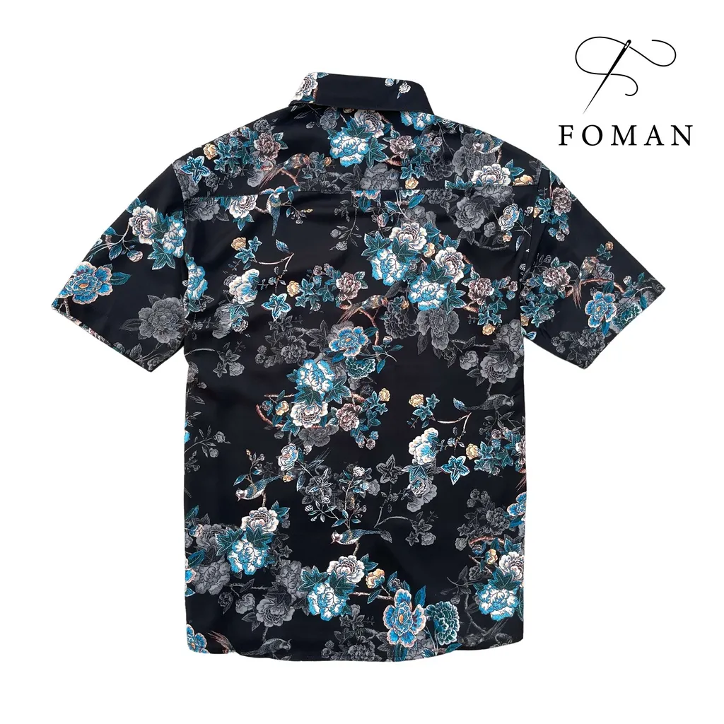Ảnh Áo sơ mi Nam hoạ tiết Chim Đỗ Quyên Pinkster Flower FOMAN tay ngắn, chất vải Lụa, thấm hút, thoáng khí, không nhăn FM-50 2