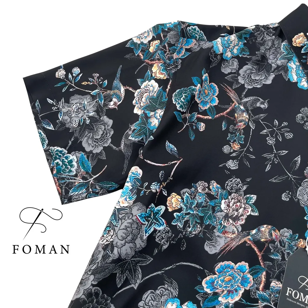 Ảnh Áo sơ mi Nam hoạ tiết Chim Đỗ Quyên Pinkster Flower FOMAN tay ngắn, chất vải Lụa, thấm hút, thoáng khí, không nhăn FM-50 3