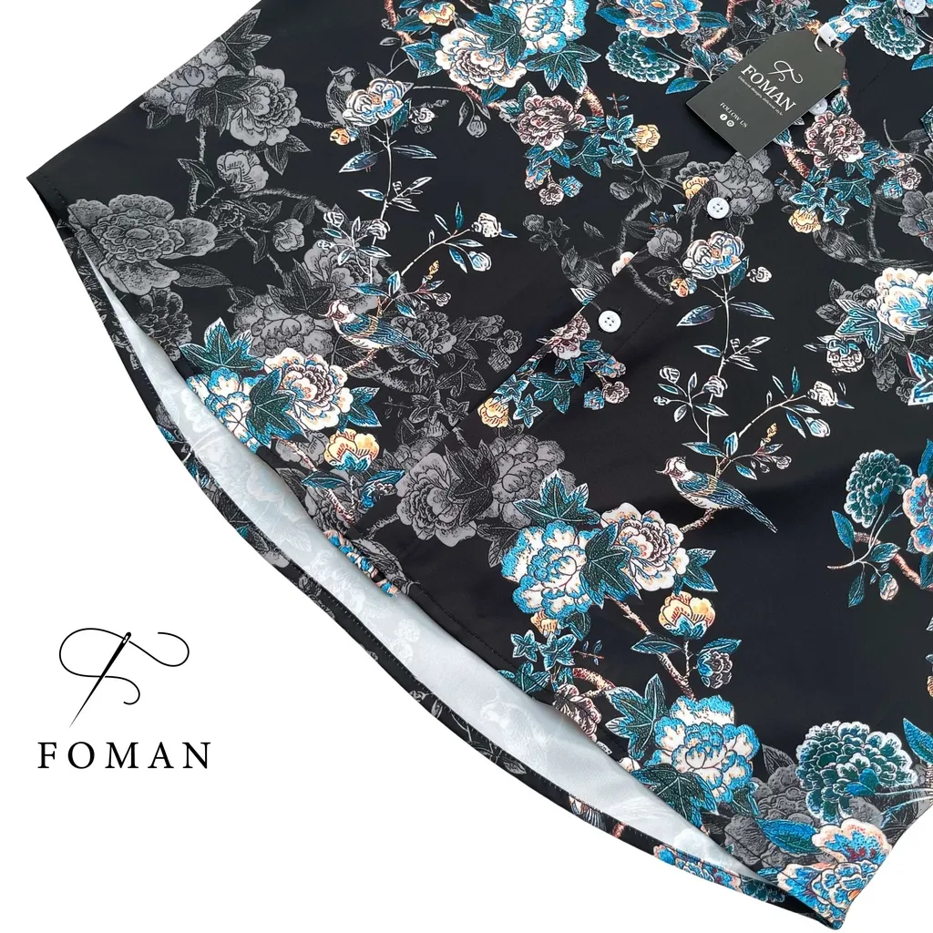 Ảnh Áo sơ mi Nam hoạ tiết Chim Đỗ Quyên Pinkster Flower FOMAN tay ngắn, chất vải Lụa, thấm hút, thoáng khí, không nhăn FM-50 4