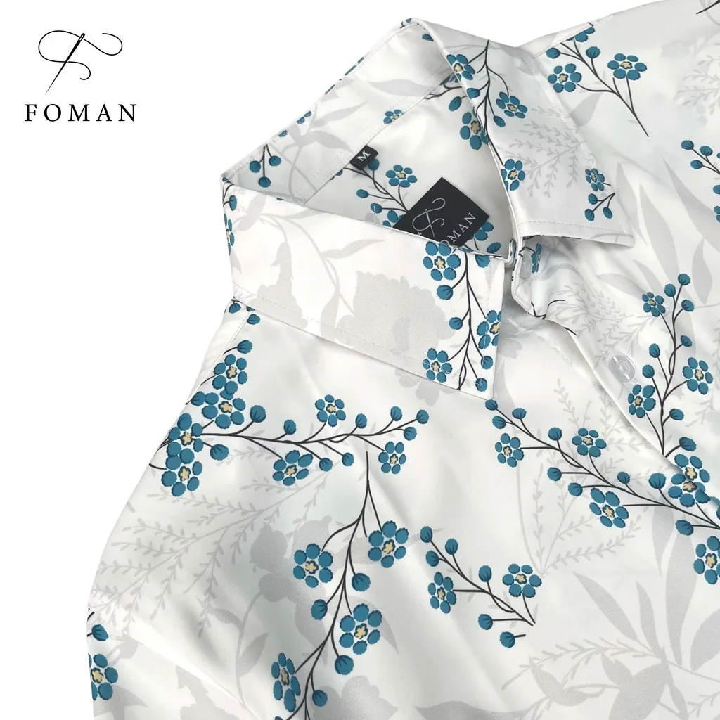 Ảnh Áo Sơ mi Nam Hoạ tiết Hoa Thanh Liễu Wax Flo FOMAN tay ngắn vải Lụa, thấm hút, thoáng khí, chống nhăn, chống nhàu (FM46) 3