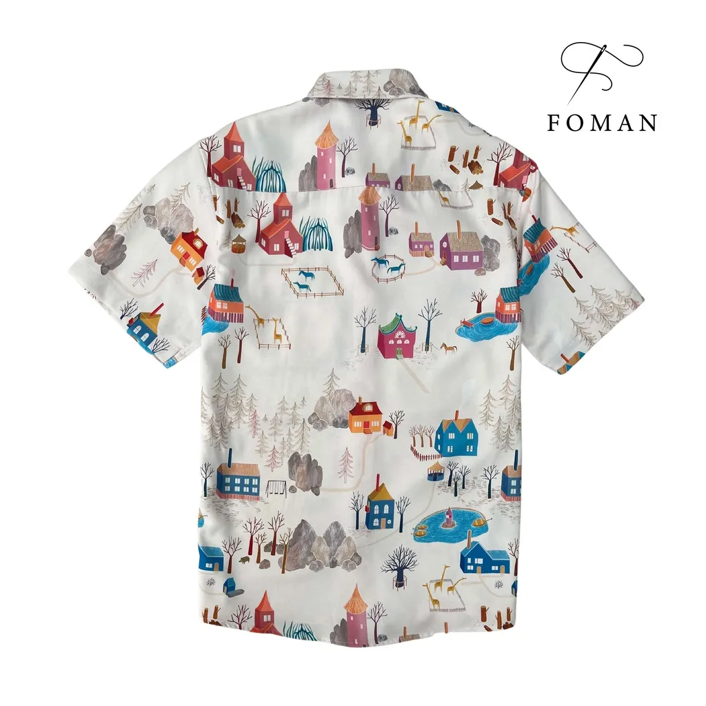 Ảnh Áo Sơ mi Nam Hoạ tiết Nông Trại Happy Farm FOMAN tay ngắn vải Lụa, thấm hút, thoáng khí, chống nhăn, chống nhàu (FM47) 2