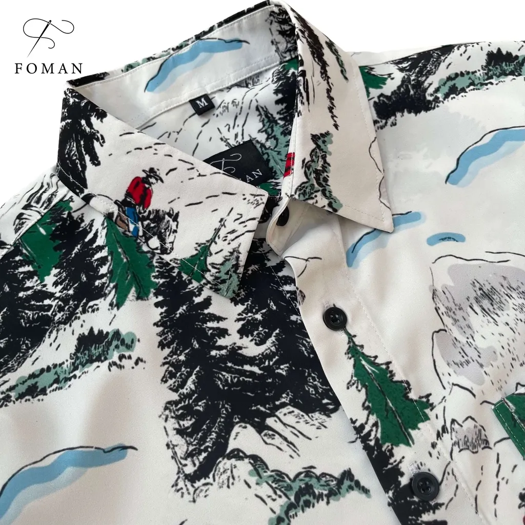 Ảnh Áo Sơ mi Nam hoạ tiết Núi Tuyết Snow Moutain FOMAN tay ngắn vải Lụa, thoáng khí, thấm hút, chống nhăn, chống nhàu (FM38) 3