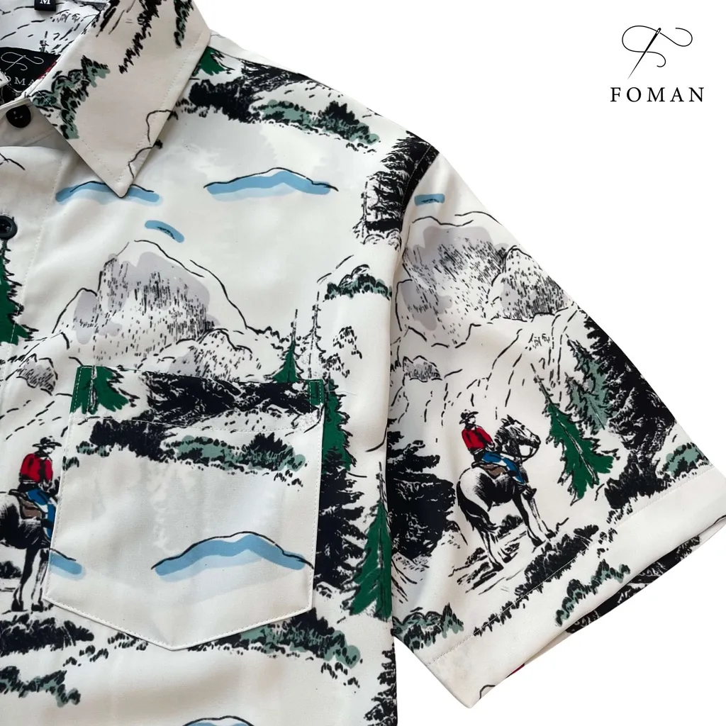 Ảnh Áo Sơ mi Nam hoạ tiết Núi Tuyết Snow Moutain FOMAN tay ngắn vải Lụa, thoáng khí, thấm hút, chống nhăn, chống nhàu (FM38) 4