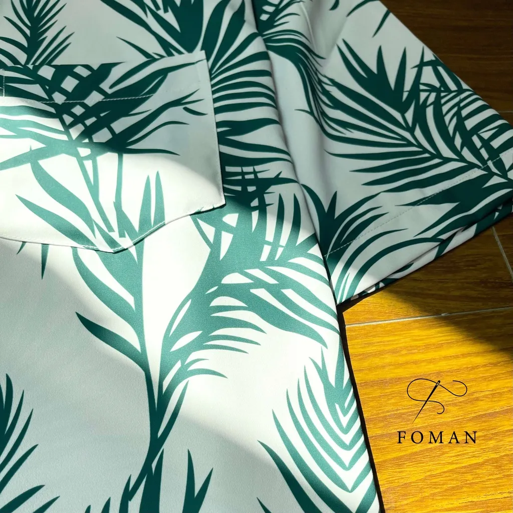 Ảnh Áo sơ mi nam hoạ tiết Palm Leaves FOMAN tay ngắn vải lụa thấm hút, thoáng khí, không nhăn (FM28) 3