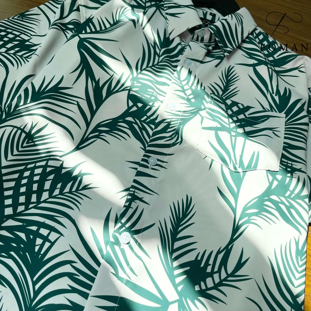 Ảnh Áo sơ mi nam hoạ tiết Palm Leaves FOMAN tay ngắn vải lụa thấm hút, thoáng khí, không nhăn (FM28) 4