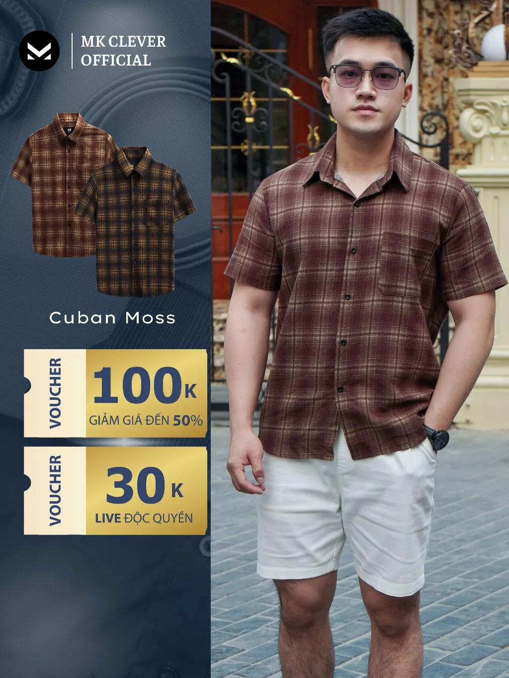 Ảnh Áo Sơ Mi nam kẻ Moss MKCLEVER Chất đũi Hàn mềm mịn, thoáng mát, chống nhăn, form rộng mặc hằng ngày 1