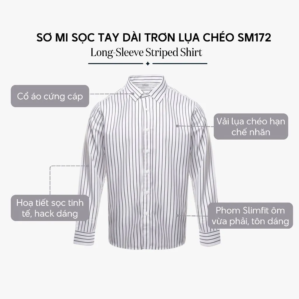 Ảnh Áo sơ mi nam kẻ sọc 4MEN SM172 tay dài, form slimfit ôm body đẹp trẻ trung, vải lụa chéo mềm mịn hạn chế nhăn giá rẻ 3