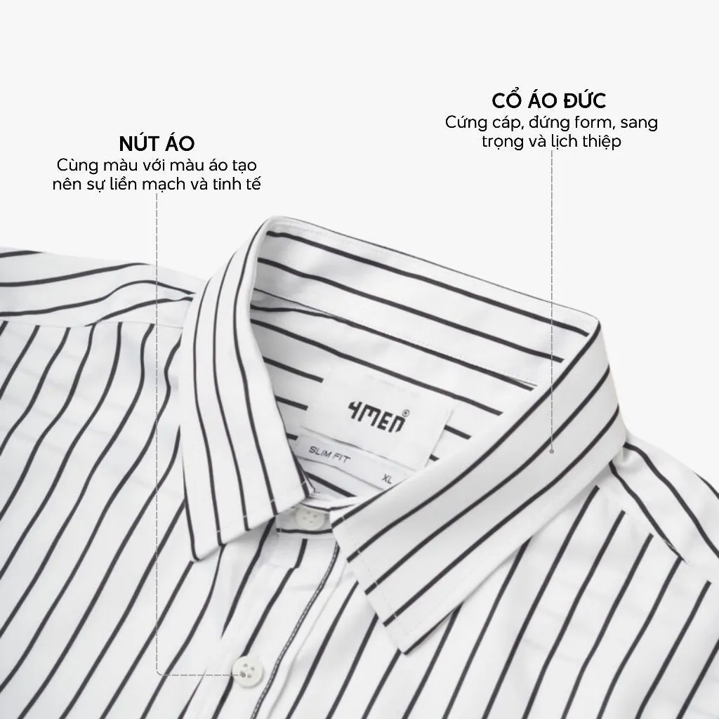 Ảnh Áo sơ mi nam kẻ sọc 4MEN SM172 tay dài, form slimfit ôm body đẹp trẻ trung, vải lụa chéo mềm mịn hạn chế nhăn giá rẻ 4