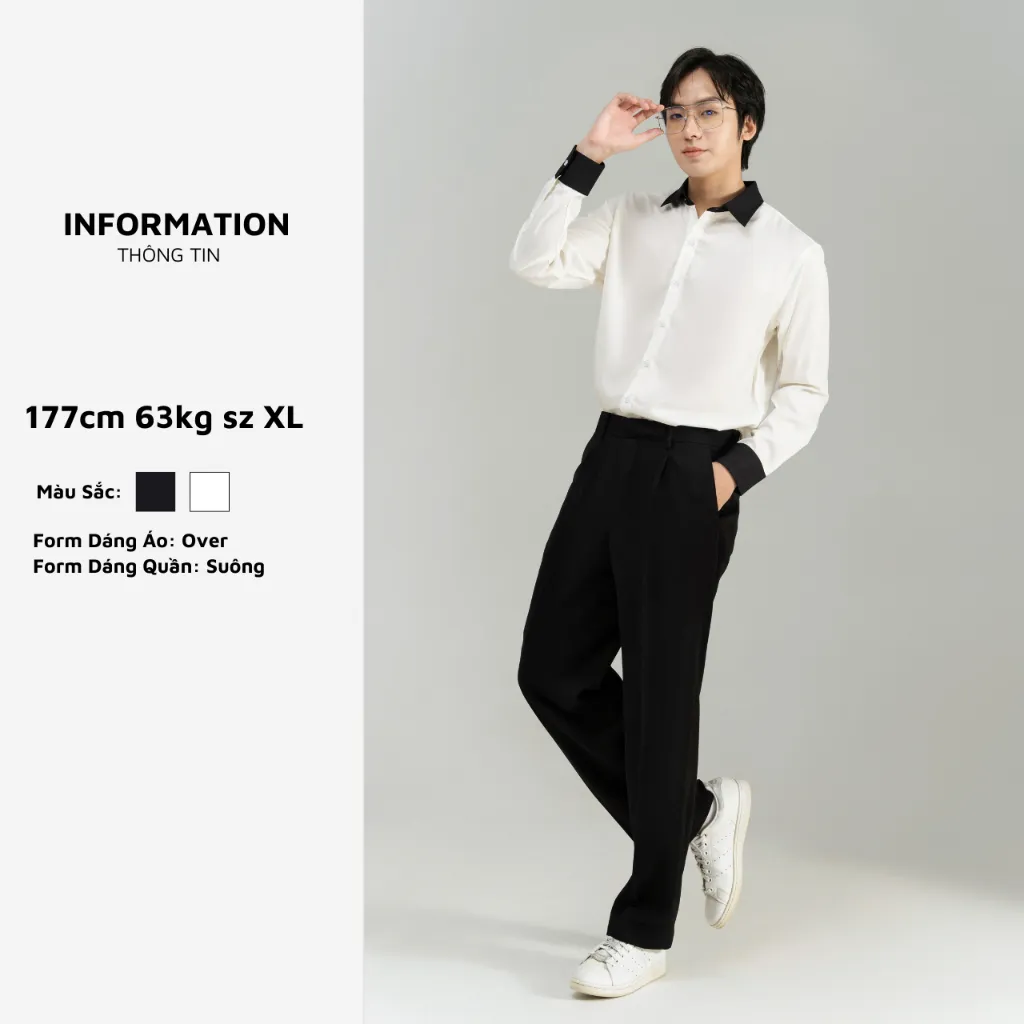 Ảnh Áo sơ mi nam Korea Shirt BAETON form rộng, phối đen trắng cổ và tay trẻ trung - S04 2