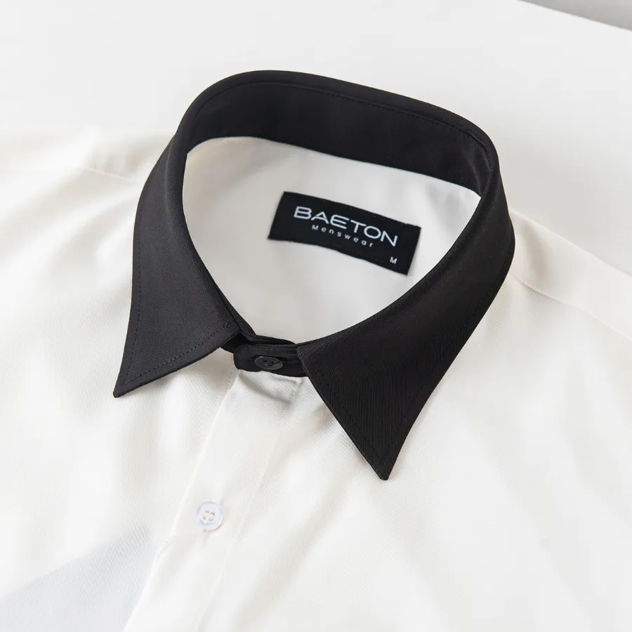 Ảnh Áo sơ mi nam Korea Shirt BAETON form rộng, phối đen trắng cổ và tay trẻ trung - S04 3
