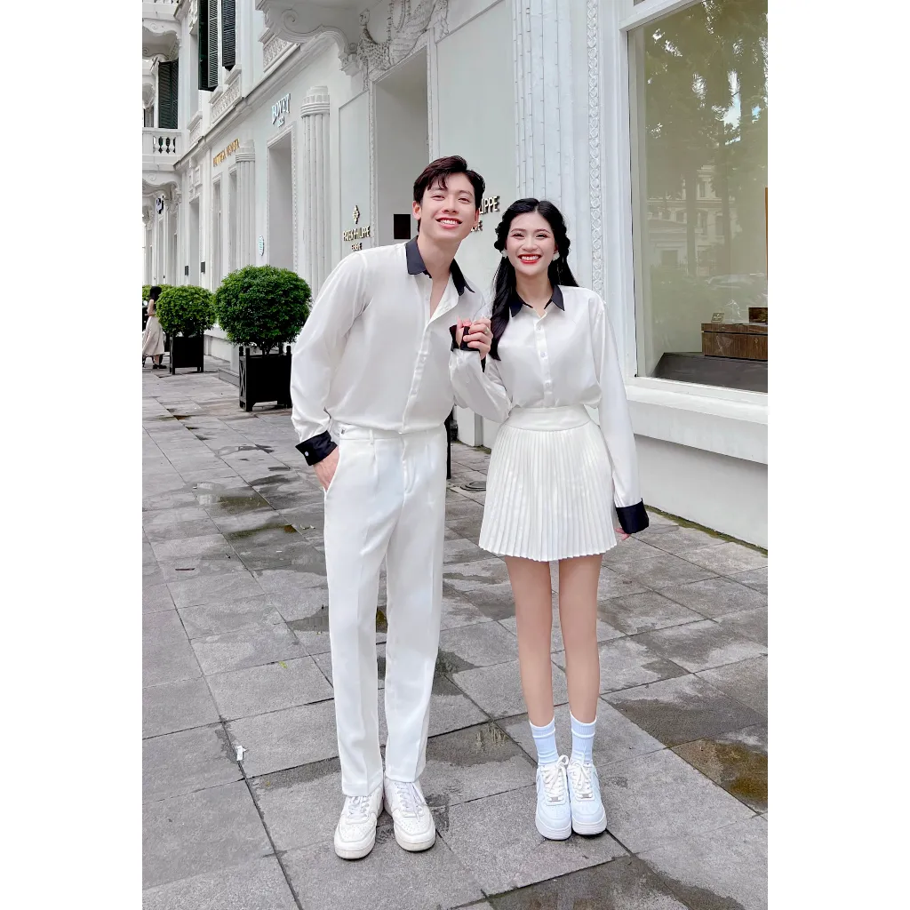 Ảnh Áo sơ mi nam Korea Shirt BAETON form rộng, phối đen trắng cổ và tay trẻ trung - S04 4