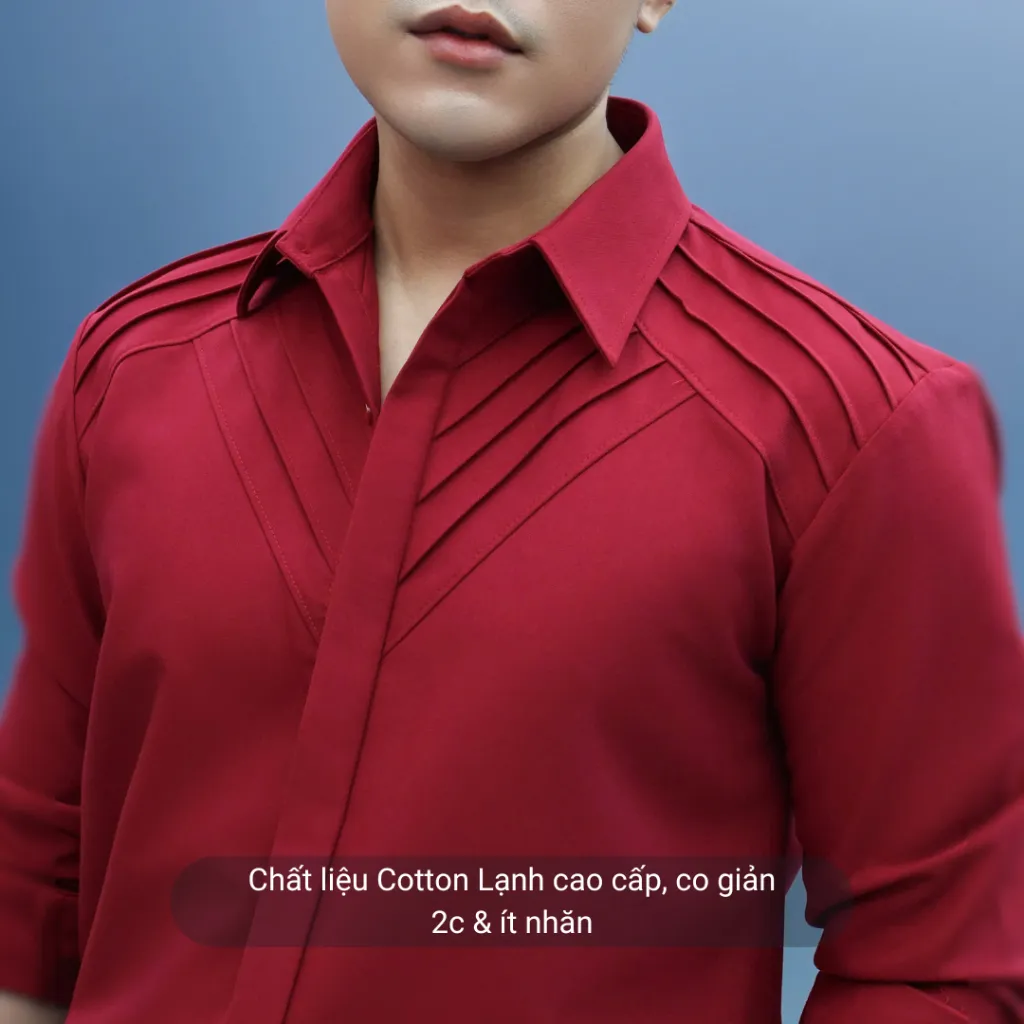 Ảnh Áo sơ mi nam màu đỏ đô tay dài SIMTU chất liệu cotton mềm mịn, điểm nhấn xếp li thời trang |SM046 2