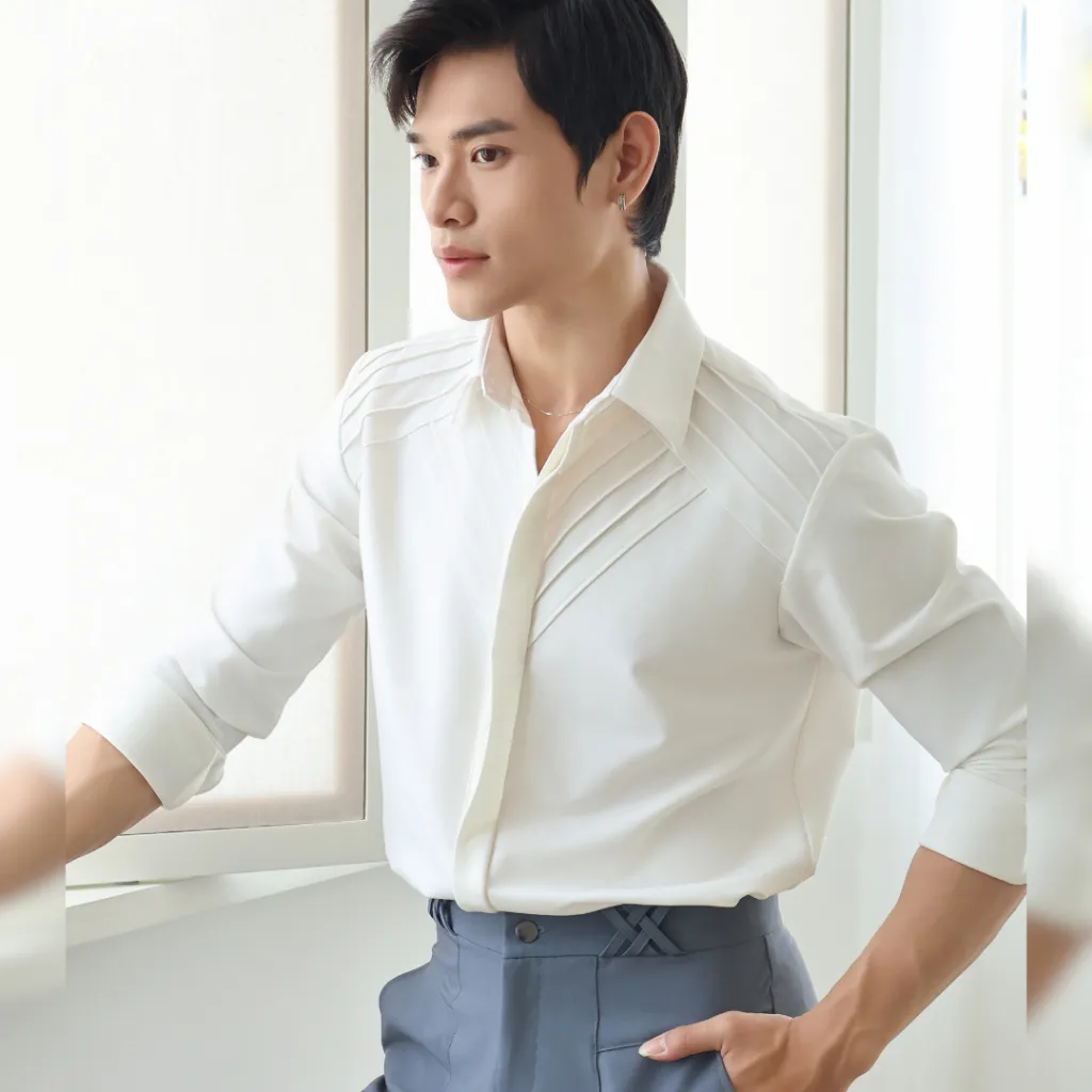Ảnh Áo sơ mi nam màu đỏ đô tay dài SIMTU chất liệu cotton mềm mịn, điểm nhấn xếp li thời trang |SM046 4