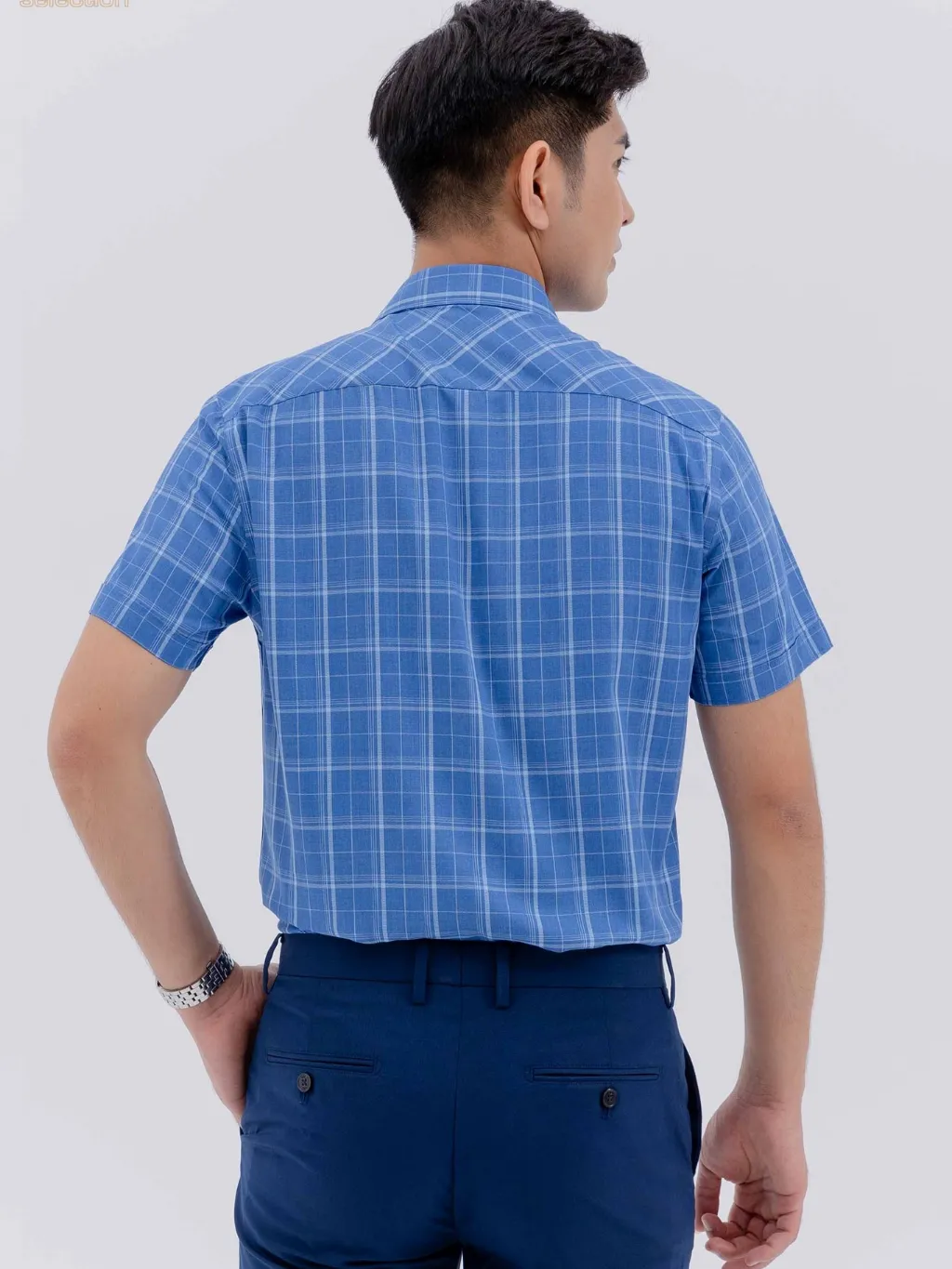 Ảnh Áo sơ mi nam ngắn tay DGCs,hoạ tiết kẻ caro xanh - SASNBC54M. 2
