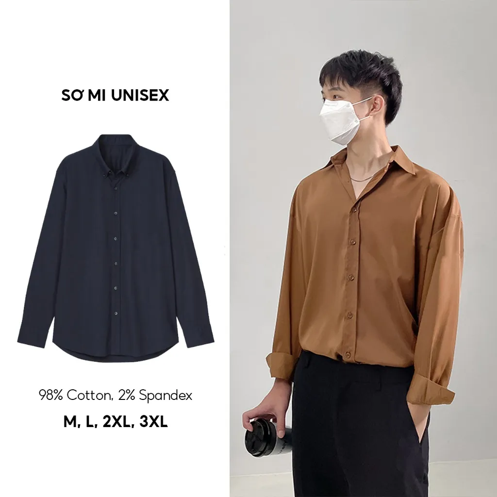 Ảnh Áo sơ mi nam nữ dài tay Unisex Basic màu trắng và đen sơ mi lụa mịn mát form rộng suông ELNIDO-ED03 4