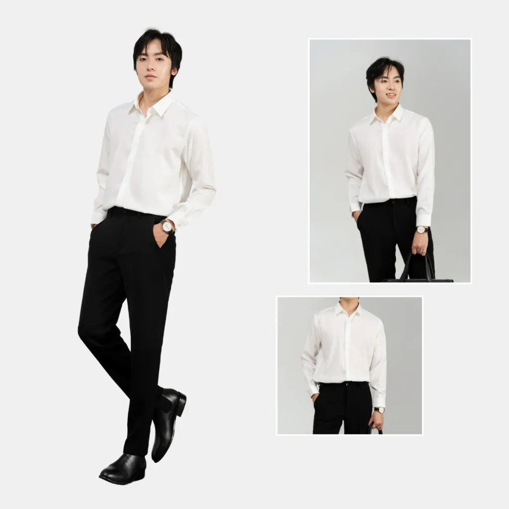 Ảnh Áo sơ mi nam nữ unisex Baeton form rộng Hàn Quốc Felix tay dài vải chéo hàn dày dặn mềm mịn - S01 3