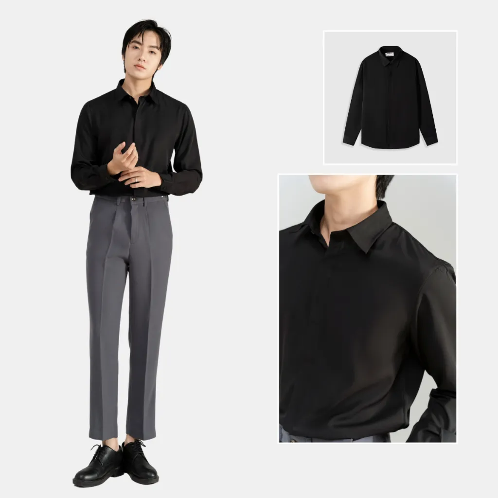 Ảnh Áo sơ mi nam nữ unisex Baeton form rộng Hàn Quốc Felix tay dài vải chéo hàn dày dặn mềm mịn - S01 4
