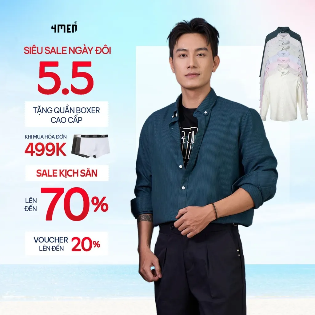 Ảnh Áo Sơ Mi Nam Oxford Kẻ Sọc Tay Dài 4MEN SM159 Vải Dày Dặn, Form Regular Trẻ Trung, Thanh Lịch, Basic, Dễ Phối 1