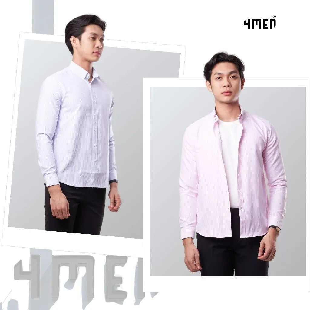 Ảnh Áo Sơ Mi Nam Oxford Kẻ Sọc Tay Dài 4MEN SM159 Vải Dày Dặn, Form Regular Trẻ Trung, Thanh Lịch, Basic, Dễ Phối 2